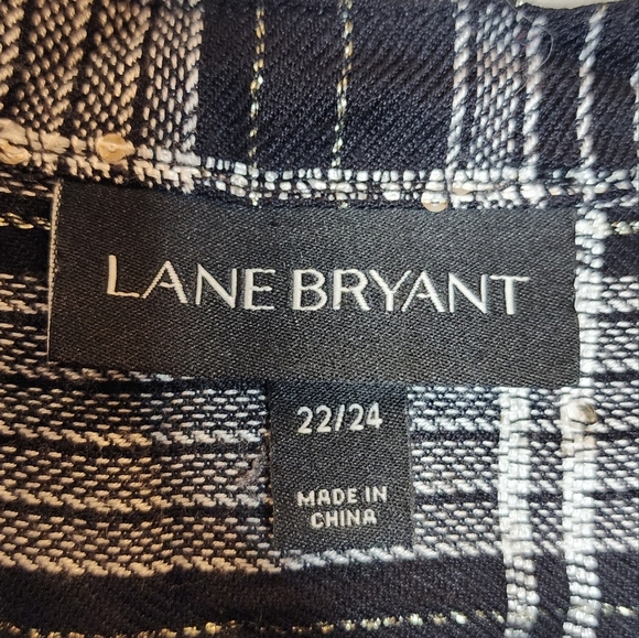 Lane Bryant Gold Metallic Black Grey Plaid Popover Button Shirt Peplum Back 3X - Picture 3 of 16